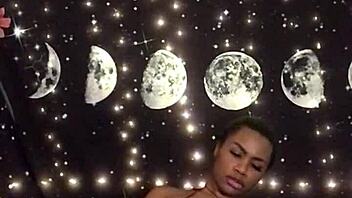 Lolabug in Tiny Pink Bikini Creams on Dildo During Solo Masturbation Session. Watch Her Hairy Ebony Pussy!