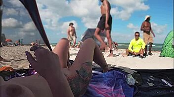 Married woman Mrs. Kiss flaunts her shaved pussy outdoors