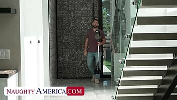 Sophia Burns gets oiled by dad's neighbor and begs to fuck while daddy's gone