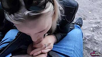 I just gave this guy an epic outdoor blowjob in public, and he loved every second of it. Total POV thrill in nature!