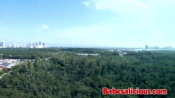 Small brunette receives facial cumshot