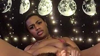 Lolabug in Tiny Pink Bikini Creams on Dildo During Solo Masturbation Session. Watch Her Hairy Ebony Pussy!