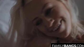 Sweet stepsisters making love in bed.