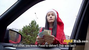 teen in sexy santa outfit delivers naughty christmas surprises