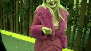 huge tits blonde gets banged by two guys and swallows their cum