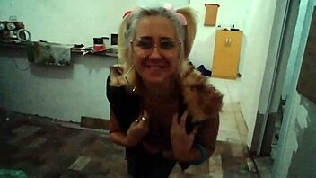 Blonde milf Stella Still shows big tits in kitchen full on red