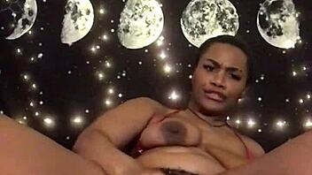 Lolabug in Tiny Pink Bikini Creams on Dildo During Solo Masturbation Session. Watch Her Hairy Ebony Pussy!