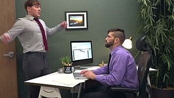 Gay Office Workers Argue Then Fuck Bareback