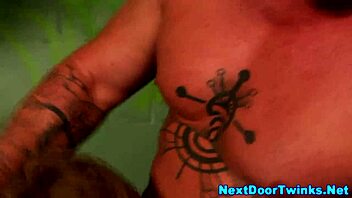 gay teen gets spitroasted in group scene.