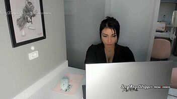 roleplay as sexy secretary giving handjob to boss with huge tits