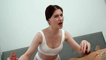 brunette slut learns to satisfy two muscular men with big cocks