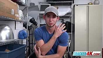 Cute stud's asshole destroyed by horny director's big black cock in office blowjob and rimjob!