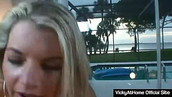 Blonde Vicky Vette rides and swallows cum intensely