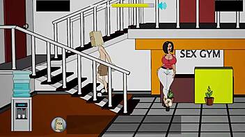 Animated porn with big tits and big ass in gym environment