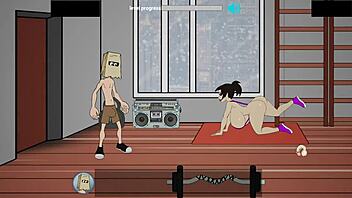 Animated porn with big tits and big ass in gym environment