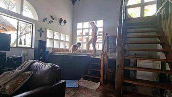 Spa bath turns into reverse gangbang with three hot girls on one lucky guy