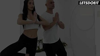 European beauty gets slammed by hung trainer in yoga class