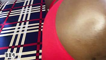 Ebony Amateur Sucks Monster Bbc in Red Shorts