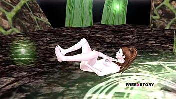 a cute girl laying on the floor and rubbing and fingering her pussy 3d cartoon animation