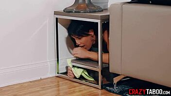 Damn! Sexy Milf Nanny Riley Jacobs Stuck and Banged Hard During Cleaning!