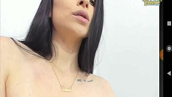 Big tits slim girl sucks her own tits on webcam chat