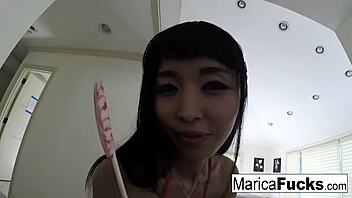 Self shot solo session with japanese starlet marica hase masturbating her pussy