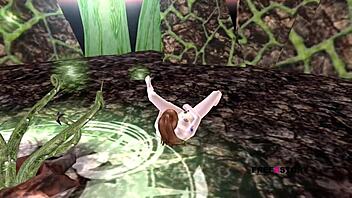 a cute girl laying on the floor and rubbing and fingering her pussy 3d cartoon animation