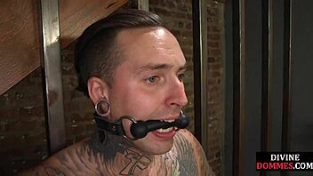 strict blonde milf whipping sub after strapon humiliation