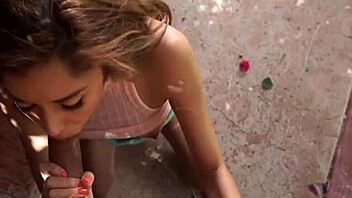 Tiny hotty with small tits loves rough sucking and fucking her boyfriend's cock. She enjoys hardcore oral and sex. 😈