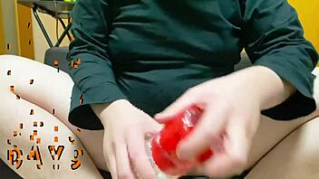 Amateur gay japanese guy masturbates with homemade toy