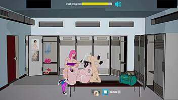 Animated porn with big tits and big ass in gym environment