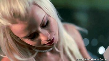 classy blonde gives deep cfnm blowjob with cumshot