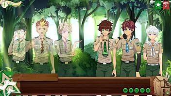 Game friends hiking in mysterious forest