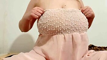 Hottie in chic dress teases with big breasts