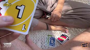 Sucking cock after losing Uno game in public