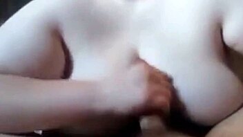 Real wife uses huge tits to make dick cum all over her