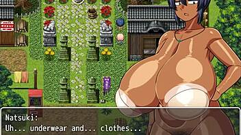 Tanned Girl Natsuki In Hentai Game Episode 11 Gets Masturbated On By Village Chief While Changing In Public