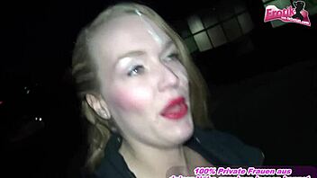 Public walk of shame with cum on face - German homemade video