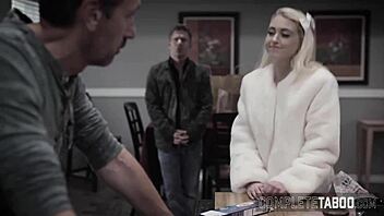 kinky teen stepdaughter gets spitroasted with blowjobs and spitting