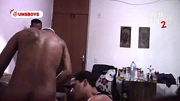 Sultry Brazilian gang bang with bareback action and more