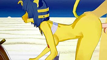 Straight sex with Ankha from Animal Crossing on the beach