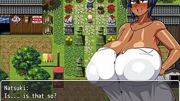 Tanned Girl Natsuki In Hentai Game Episode 11 Gets Masturbated On By Village Chief While Changing In Public