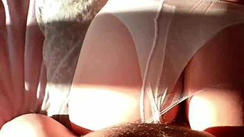 sensual blonde gently sucks big dick and balls rides cock & gets powerful cumshot on ass in tights