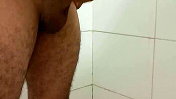 Skinny gay amateur rotates his monster cock in solo homemade masturbation