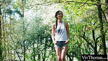 sexy blonde and hot brunette kiss in forest then get intimate indoors