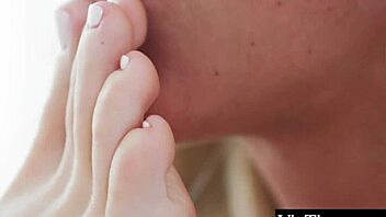 sexy blonde and hot brunette kiss in forest then get intimate indoors