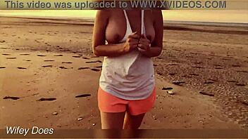 Boldly Flashing Big Tits And Ass At Sunset