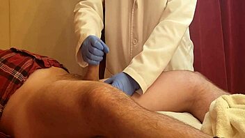 Amateur roleplay in urologist session with handjob and massage