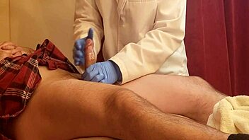 Amateur roleplay in urologist session with handjob and massage