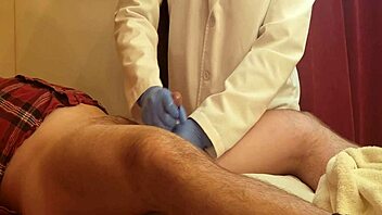Amateur roleplay in urologist session with handjob and massage